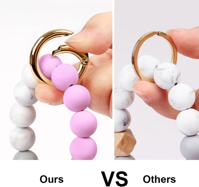 UpUDo Keychain Bracelet Wristlet, Silicone Beaded Key Ring Bracelet with Card Wallet, Elastic Keyring Bangle for Womens - Image 5